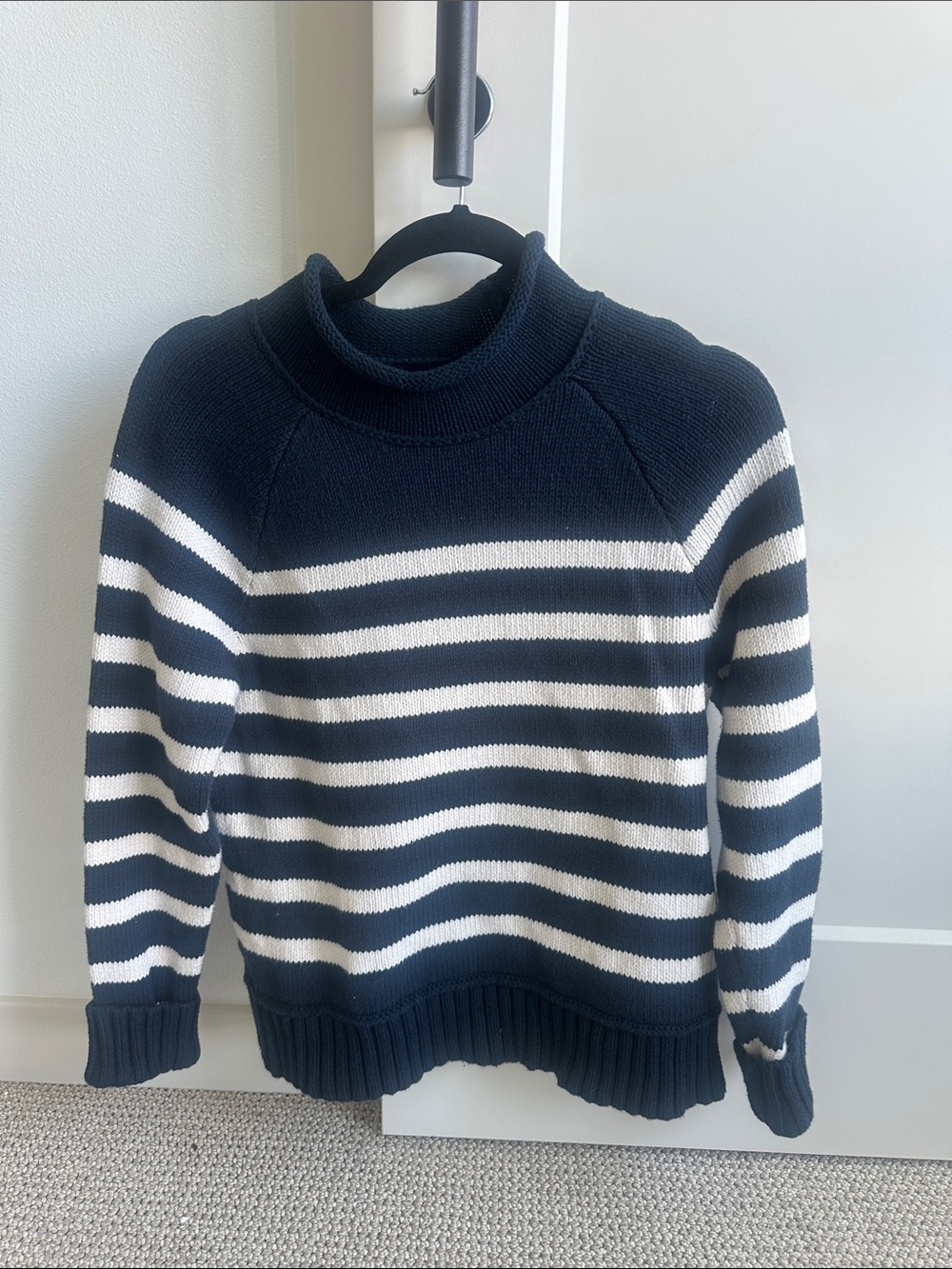 Navy and White Striped Rollneck Sweater - Women